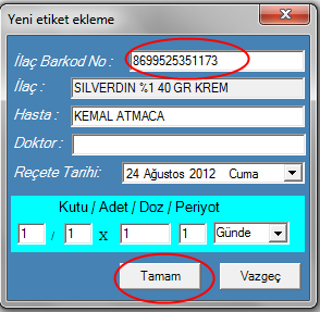 İlaç etiketi ekle